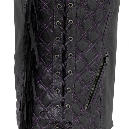 Women's PURPLE STICHED Motorcycle Leather Vest